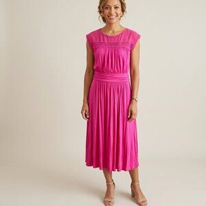 Boden pink eyelet embroidered sleeveless Ponte knit stretchy midi dress sz 8L